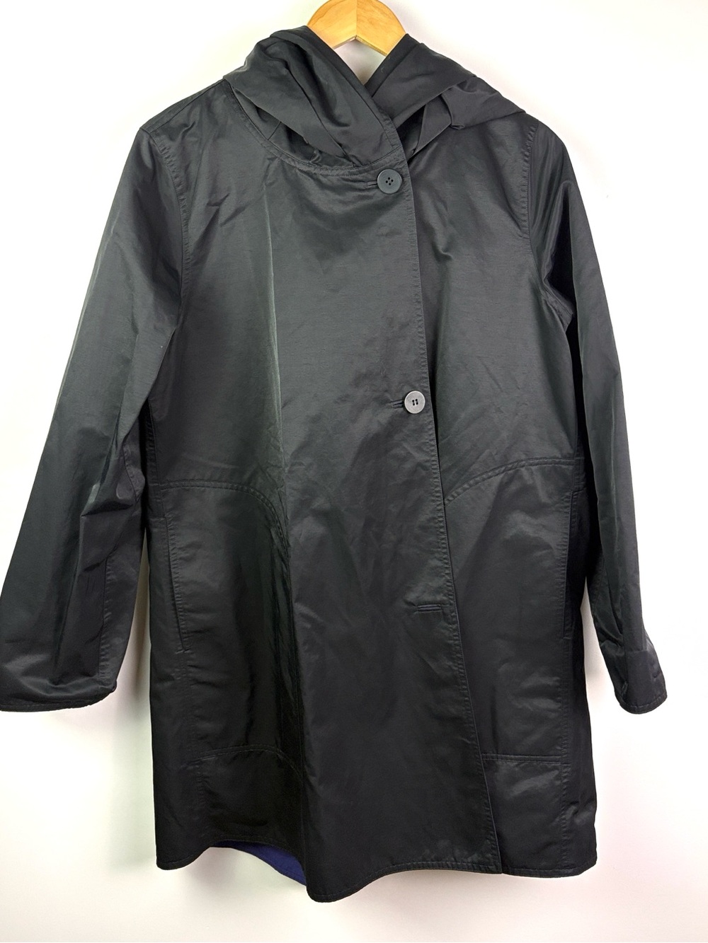 Eileen Fisher reversible Black and purple Hooded Women’s Coat size S